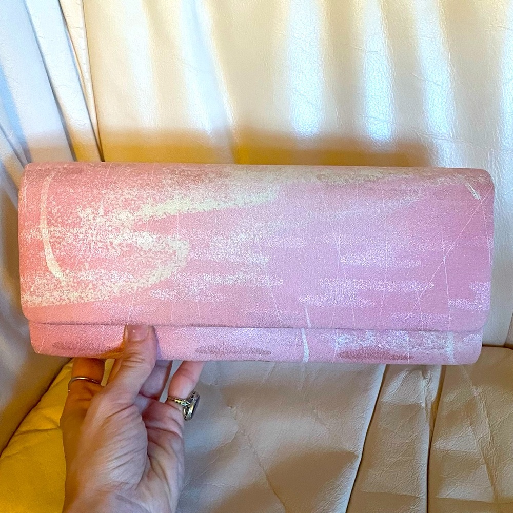 Vintage kimono silk 80s pink clouds clutch bag shimmering deco skies purse